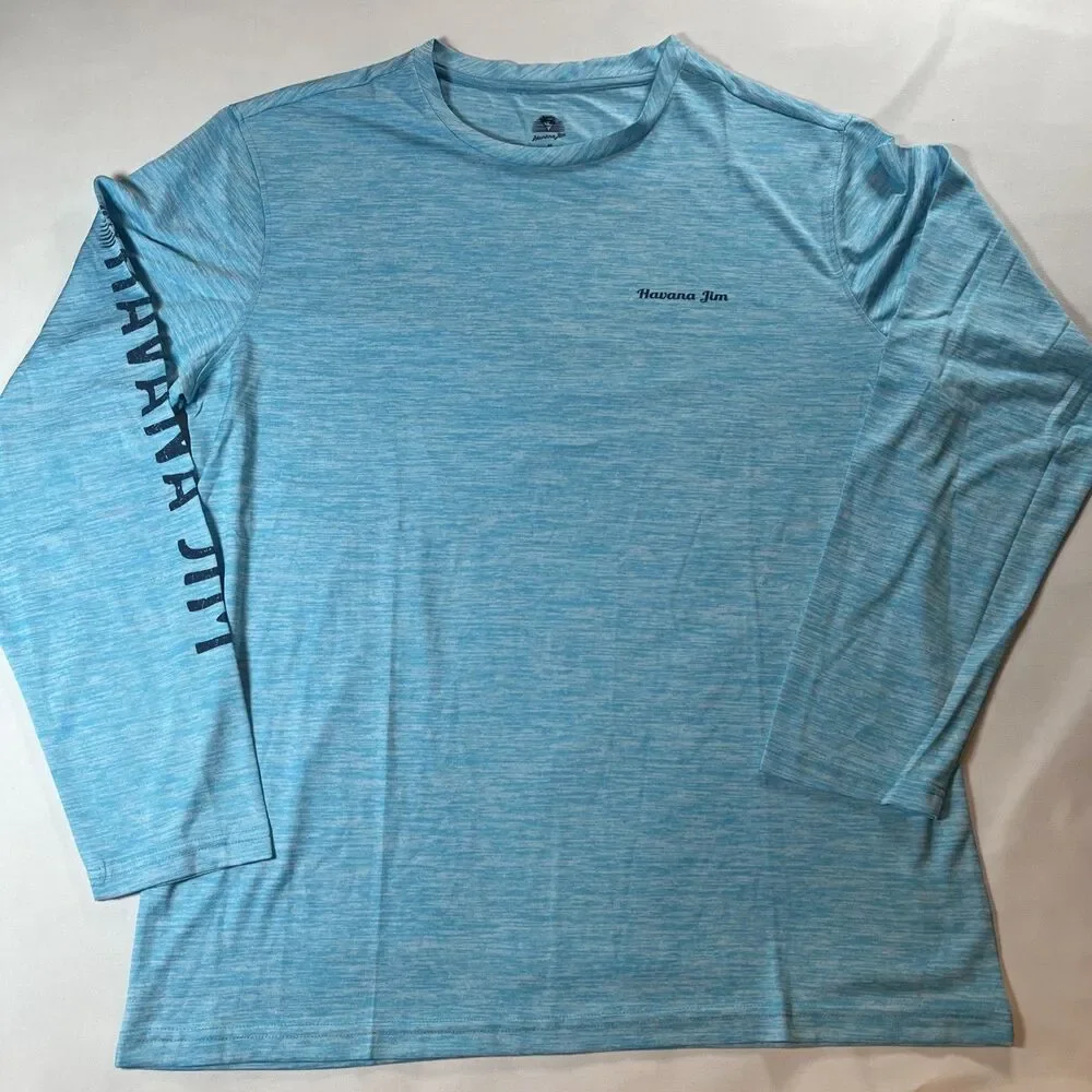 Havana Jim Men's Aqua Blue Performance Long Sleeve Fishing Shirt UPF NWT
